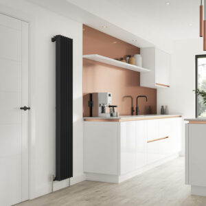 Stelrad's Vita Concord Slimline Concept in black positioned in a kitchen