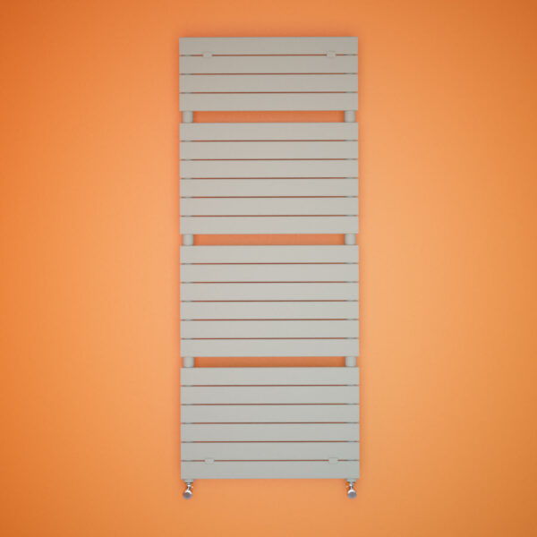 Front on image of Stelrad's Concord Rail radiator in grey against an orange background