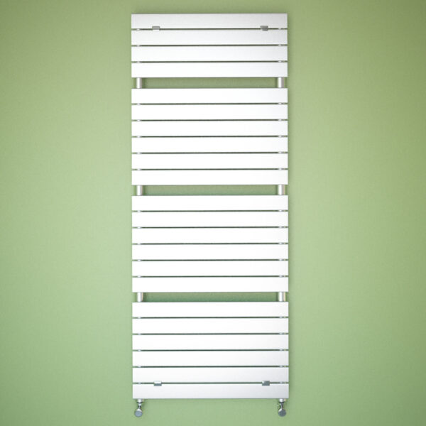 Front on image of Stelrad's Concord Rail Radiator in white against a green background