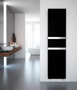 Slick black vertical radiator with two steel slick bars