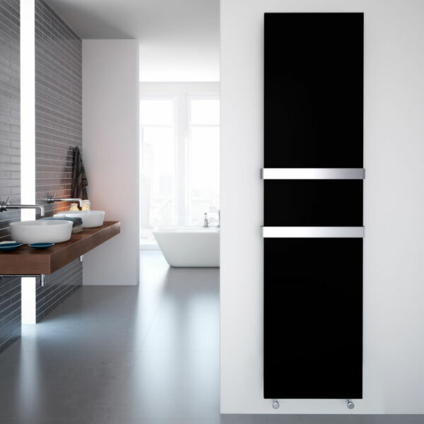 Slick black vertical radiator with two steel slick bars