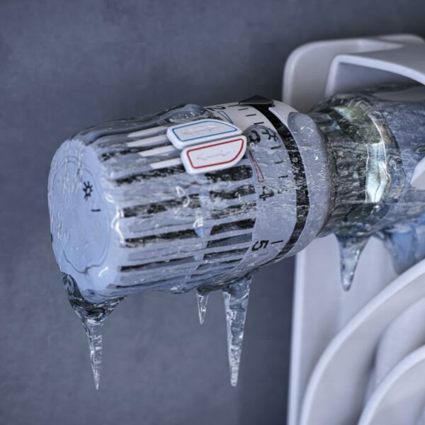 a radiator with ice formed on it due to a frozen boiler