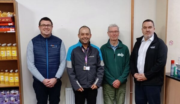 Stelrad's Tom McGrory with members of the team responsible for the heating system installation at the Foodbank