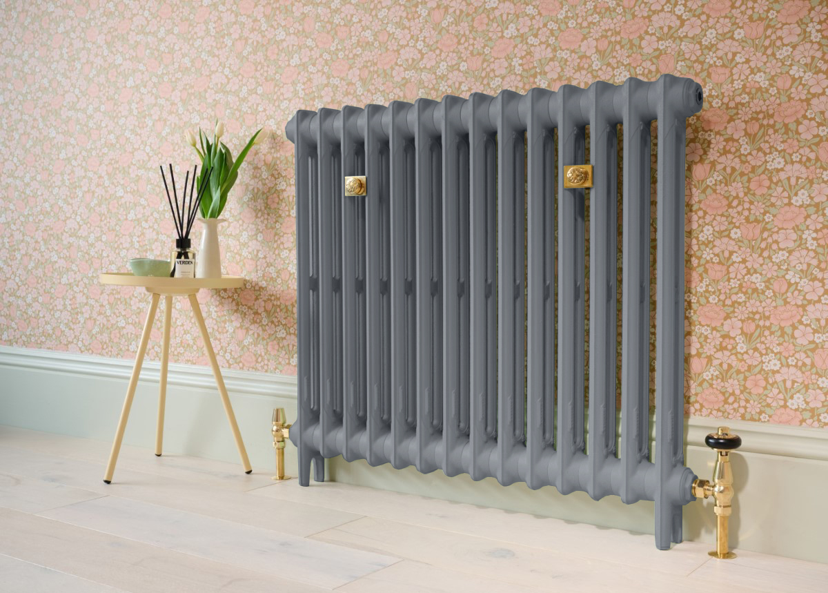 Stelrad Artisan cast iron radiator in pewter lifestyle setting
